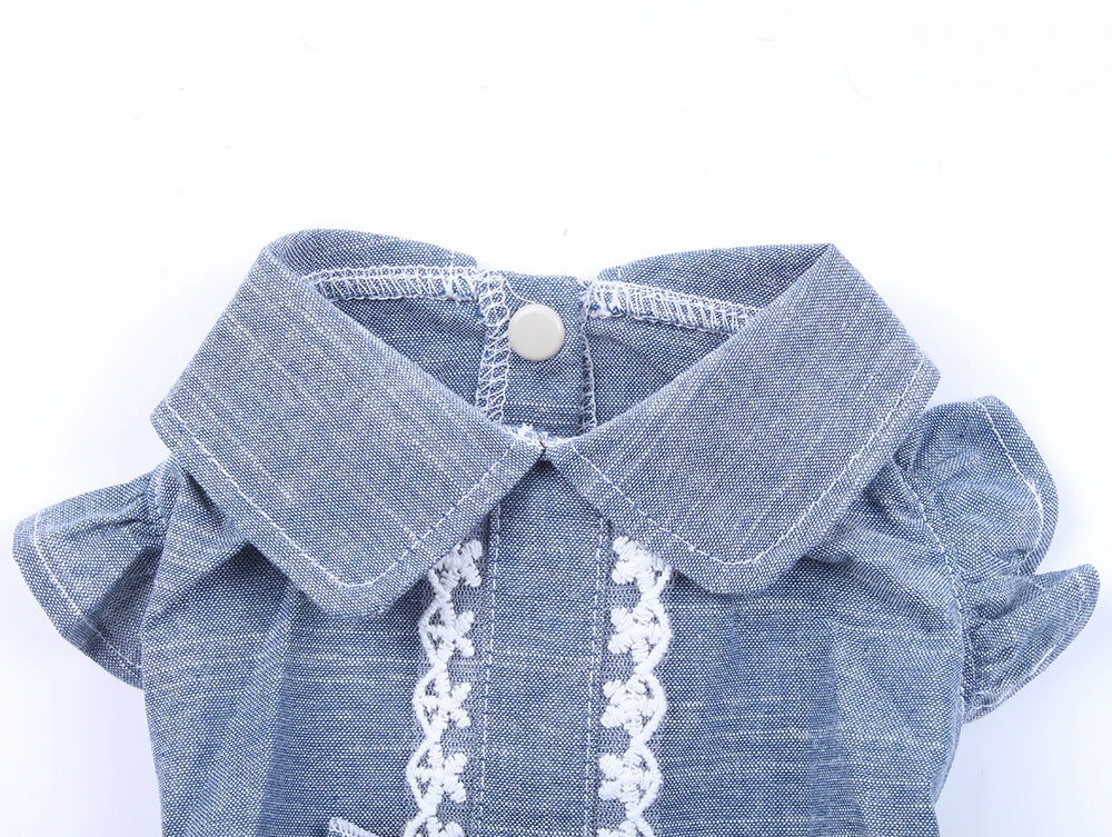 New Denim Dog Cat Dress T-Shirt Jean Plaid Princess Dress Pet Puppy Skirt Spring/Summer Clothes Apparel