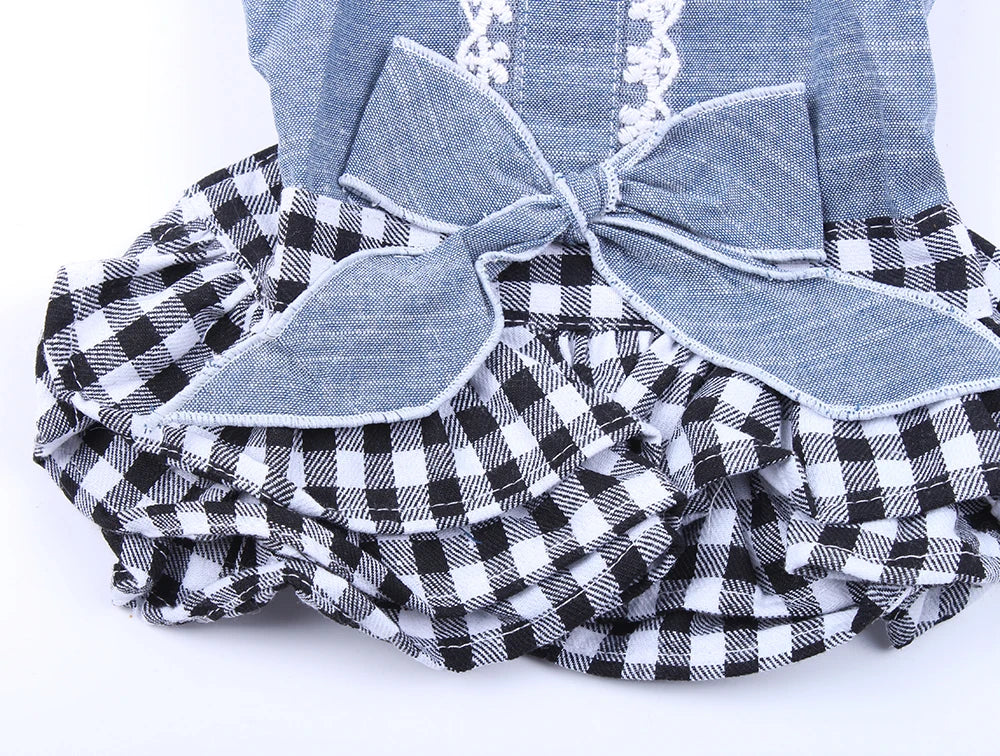 New Denim Dog Cat Dress T-Shirt Jean Plaid Princess Dress Pet Puppy Skirt Spring/Summer Clothes Apparel