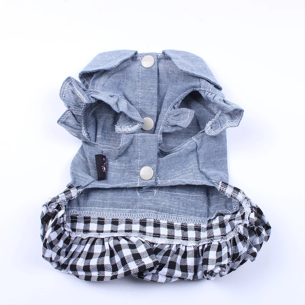 New Denim Dog Cat Dress T-Shirt Jean Plaid Princess Dress Pet Puppy Skirt Spring/Summer Clothes Apparel