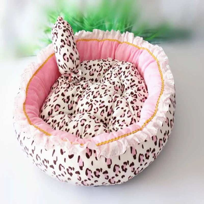 Korea Style Princess Dog Cat Bed Pink Leopard Pet House Sleeping Bag Dog Bed With Pillow Puppy Cushion Kennel Sofa Cama Perro