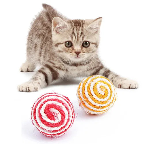 Wholesale Cat Pet Sisal Rope Woven Ball Teaser Play Chewing Rattle Scratch Catch Toy Interactive Pet Kitten Puppy Favorite Toy