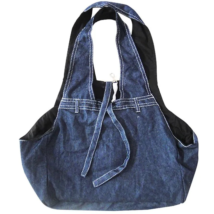 Sac de transport en bandoulière en denim pour petits chiens et chats