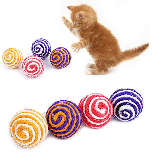 Wholesale Cat Pet Sisal Rope Woven Ball Teaser Play Chewing Rattle Scratch Catch Toy Interactive Pet Kitten Puppy Favorite Toy