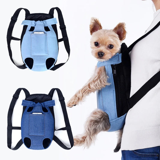 Sac à dos en denim pour chien et chat - Sac de transport pour petits chiens et chiots - Sac de transport pour animaux de compagnie - Canne de transport