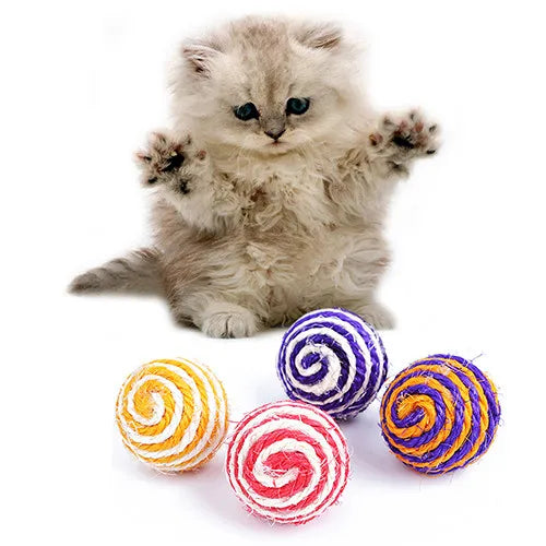 Wholesale Cat Pet Sisal Rope Woven Ball Teaser Play Chewing Rattle Scratch Catch Toy Interactive Pet Kitten Puppy Favorite Toy