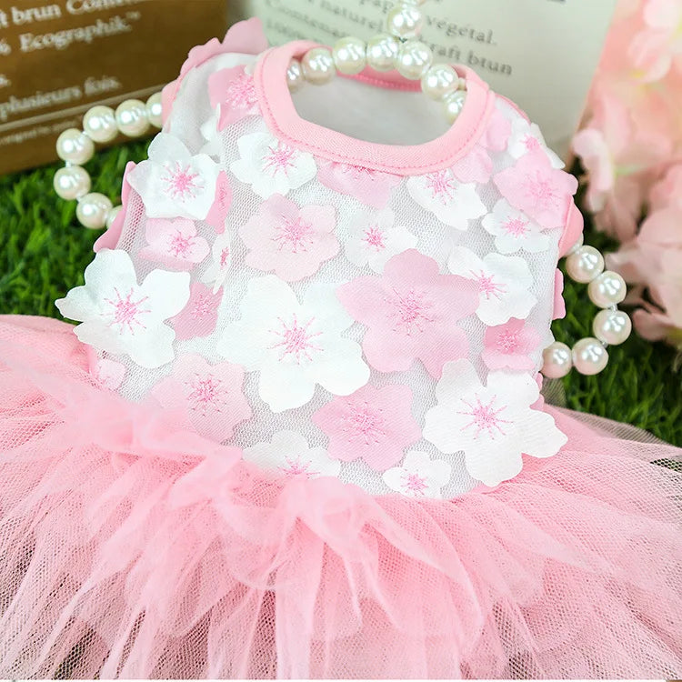 Lace Chiffon Dress For Small Dog Flowers Fashion Party Birthday Puppy Wedding Dress Summer Cute Costume Clothes For Pet dogs