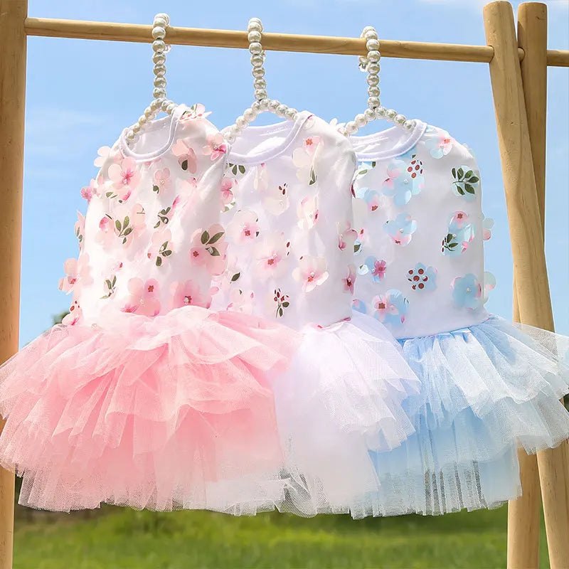 Lace Chiffon Dress For Small Dog Flowers Fashion Party Birthday Puppy Wedding Dress Summer Cute Costume Clothes For Pet dogs