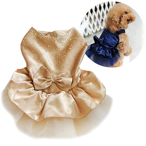 Pet Dog Puppy Bow Gauze Dress Skirt Cat Sequin Princess Clothes Apparel