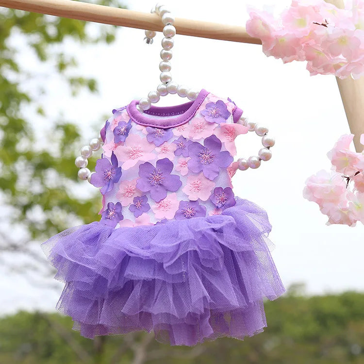 Lace Chiffon Dress For Small Dog Flowers Fashion Party Birthday Puppy Wedding Dress Summer Cute Costume Clothes For Pet dogs