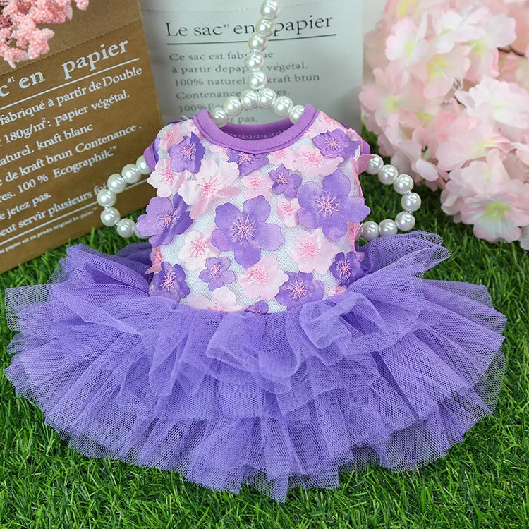 Lace Chiffon Dress For Small Dog Flowers Fashion Party Birthday Puppy Wedding Dress Summer Cute Costume Clothes For Pet dogs