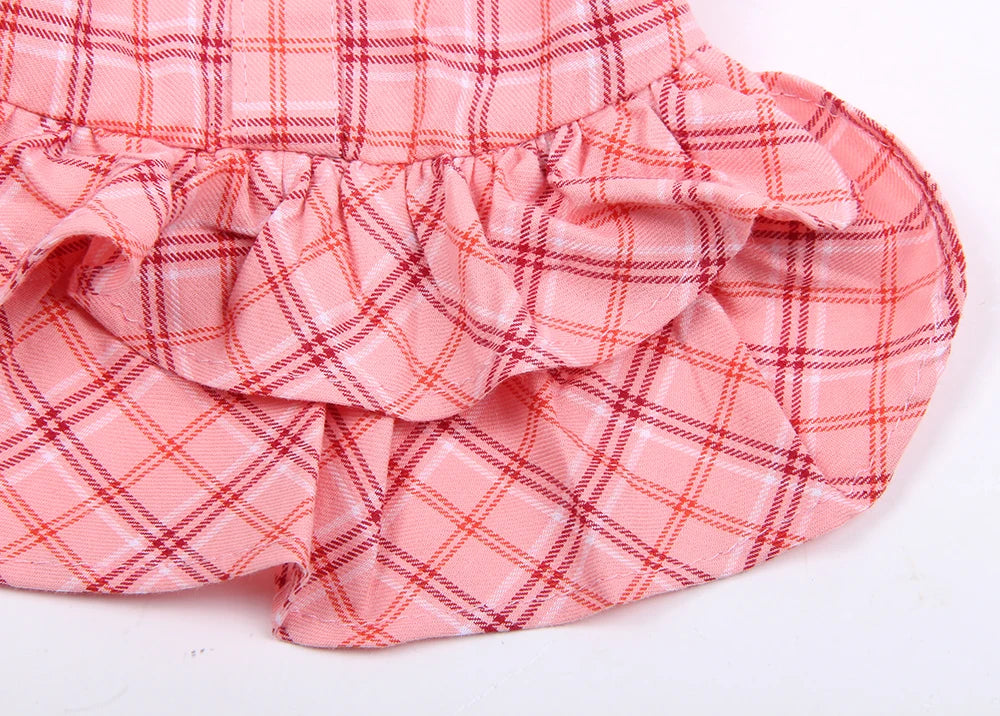 New Dog Cat Dress Shirt Plaid&Bow with Matching Dog Leash Pet Puppy Skirt  Spring/Summer clothes apparel 5 sizes