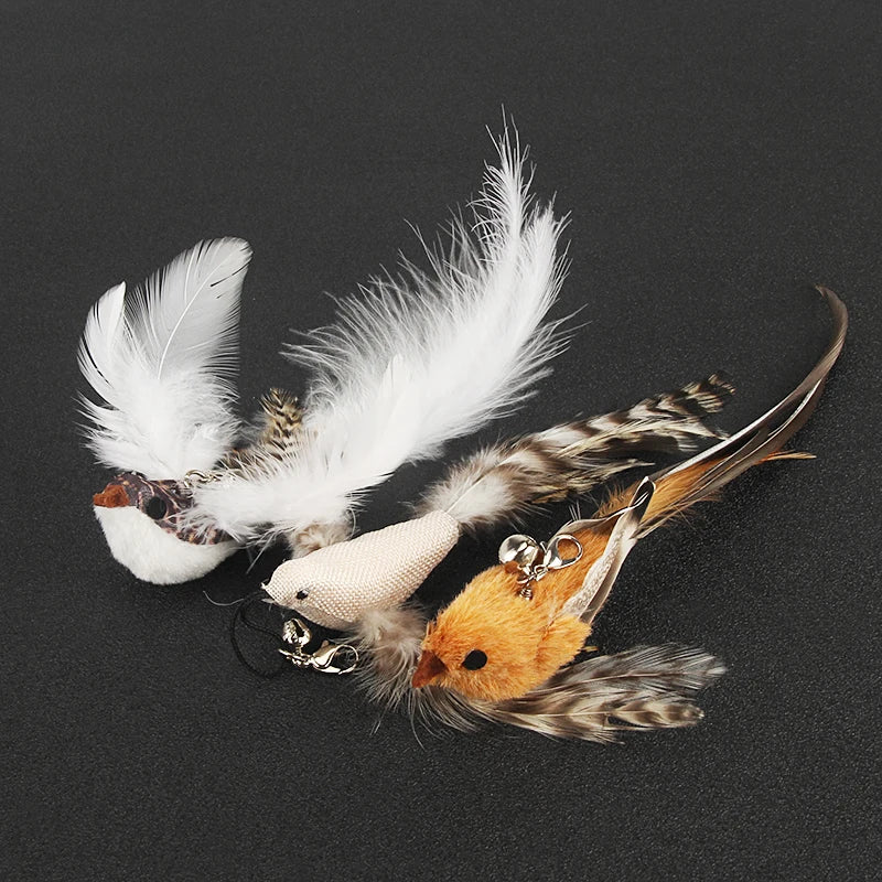 Cute Bird Cat Toy Feather Fake Birds Cat Teaser Stick Pet Toy Cat Stick Accessories