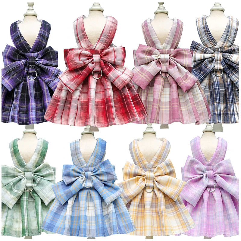 Dog Collar Skirt Bow Pet Harness With Breast Strap Traction Rope Dog Clothes For Small Dogs Cat Leash Princess Tutu Skirt Dress