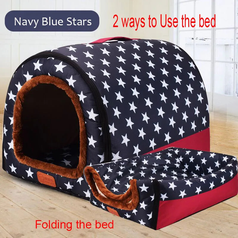 Removable Dog Warm House Washable Pet bed for Large Medium Dogs Travelling Portable Dot Print Flower Pet House Sleeping Bed