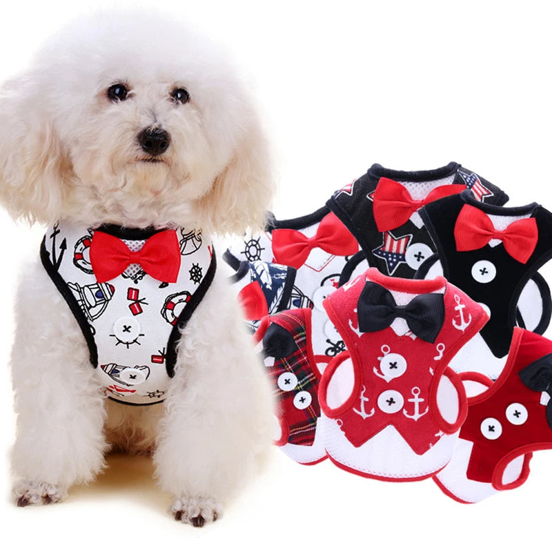 Puppy Cat Harness and Leash Set Breathable Pet Harness Vest For Small Dogs Rabbits Mesh Dress Bow Chest Belt Collar Chihuahua