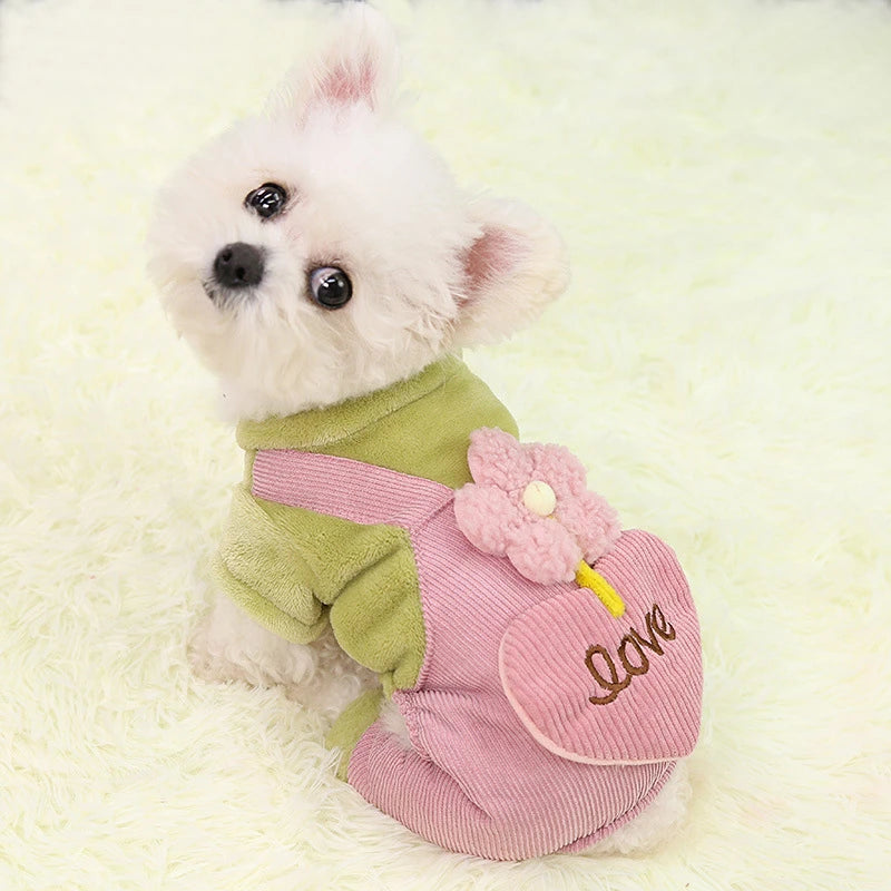 Pet Dog Clothes Autumn Winter Warm Pet Dog Coat For Small Dogs Puppy Jacket Outfit Cute Flower Love Pants Dog Jumpsuit Chihuahua