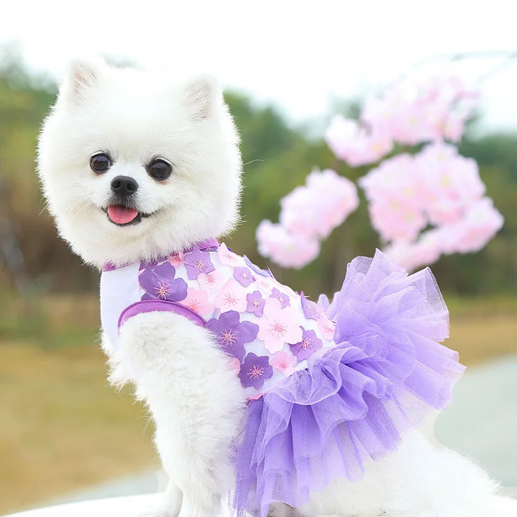 Lace Chiffon Dress For Small Dog Flowers Fashion Party Birthday Puppy Wedding Dress Summer Cute Costume Clothes For Pet dogs