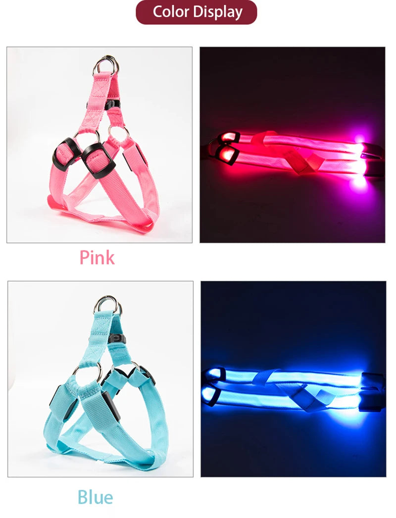 Nylon Pet Safety Harness Dog Accessories Flashing Light Harness LED Dog Harness Leash Rope Belt LED Dog Collar Vest Pet Supplies