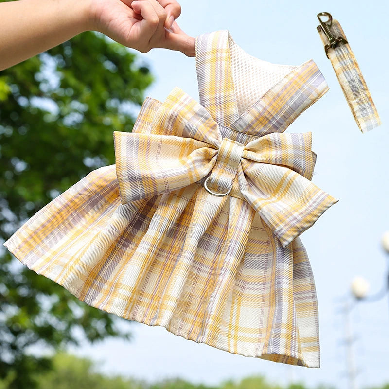 Dog Collar Skirt Bow Pet Harness With Breast Strap Traction Rope Dog Clothes For Small Dogs Cat Leash Princess Tutu Skirt Dress