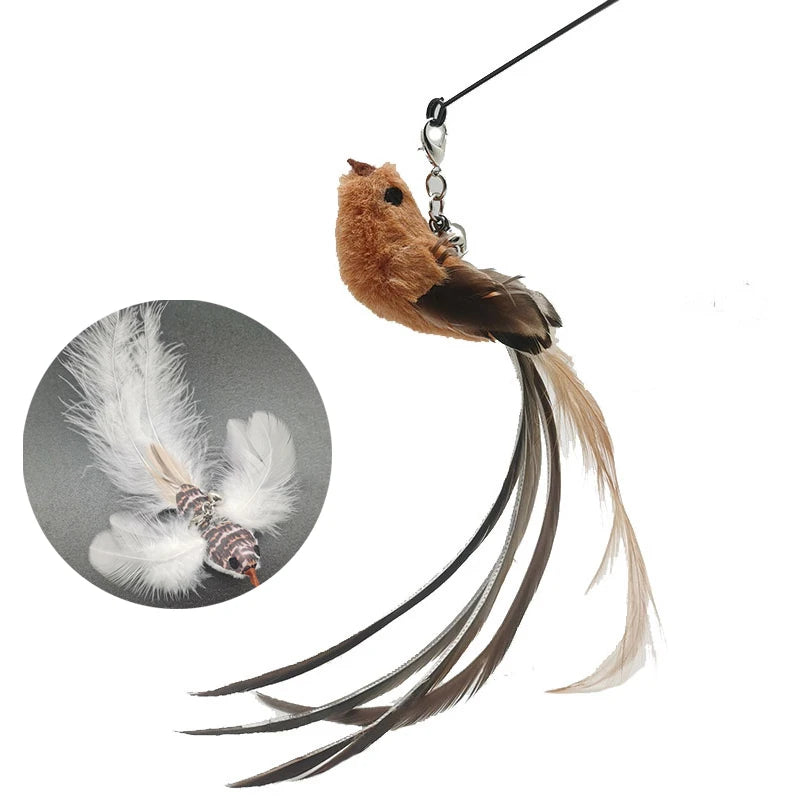 Cute Bird Cat Toy Feather Fake Birds Cat Teaser Stick Pet Toy Cat Stick Accessories