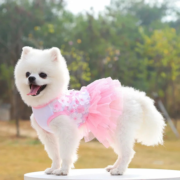 Lace Chiffon Dress For Small Dog Flowers Fashion Party Birthday Puppy Wedding Dress Summer Cute Costume Clothes For Pet dogs