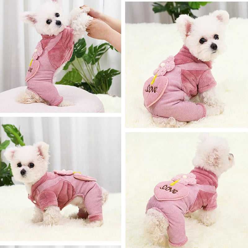 Pet Dog Clothes Autumn Winter Warm Pet Dog Coat For Small Dogs Puppy Jacket Outfit Cute Flower Love Pants Dog Jumpsuit Chihuahua