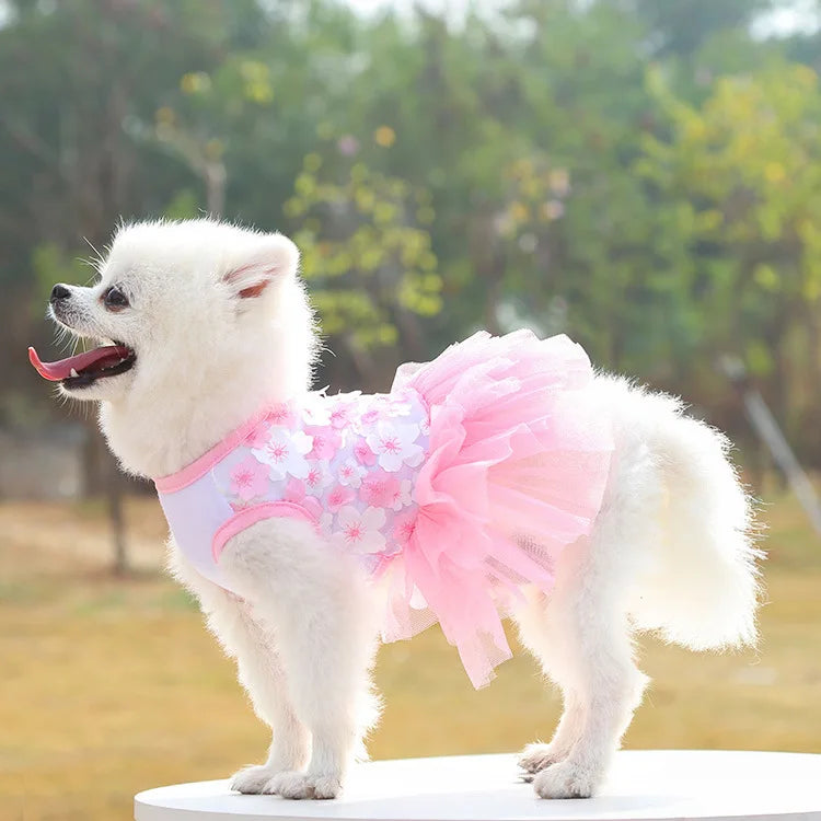 Lace Chiffon Dress For Small Dog Flowers Fashion Party Birthday Puppy Wedding Dress Summer Cute Costume Clothes For Pet dogs