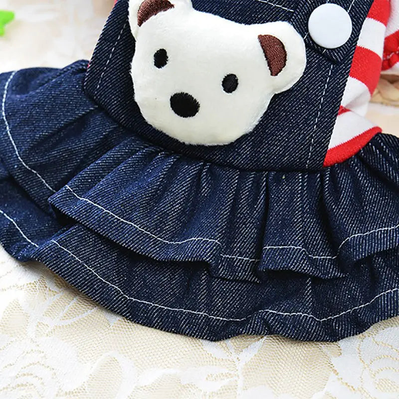 Spring Summer Pet Dog Clothes Striped Bear Cute Cat Strap Denim Skirt Yorkie Chihuahua Dresses Clothes Ropa Perro