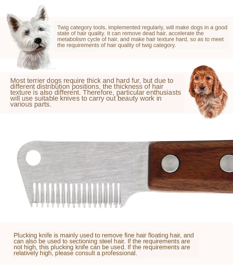 Professional Grooming Dog Comb Stainless Steel Wooden Handle Stripping Knife Pet Hair Remover Pluck Excess Undercoat accessories