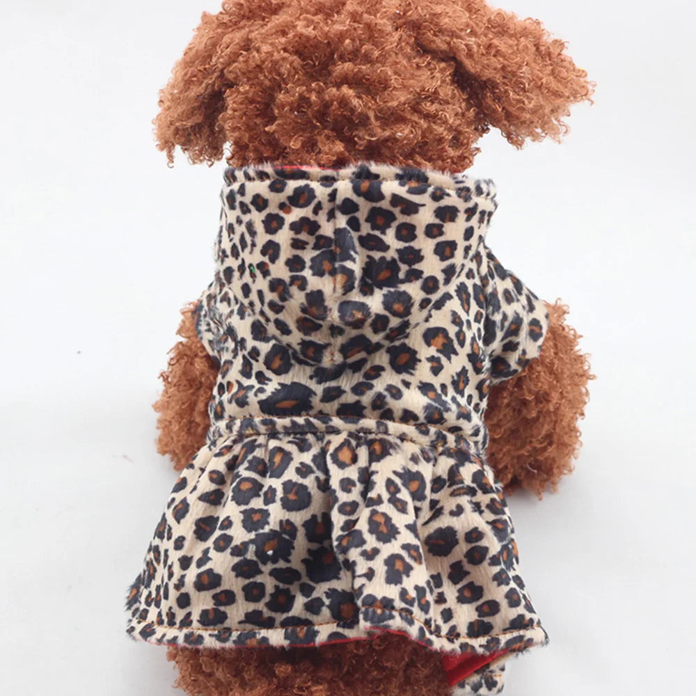 Pet Dog Clothes Cotton Dress Fashion Leopard Print Autumn Winter Warm Dog Clothing Plus Size Beautiful For Small Medium Dogs