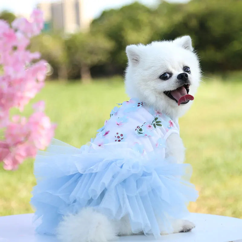 Lace Chiffon Dress For Small Dog Flowers Fashion Party Birthday Puppy Wedding Dress Summer Cute Costume Clothes For Pet dogs