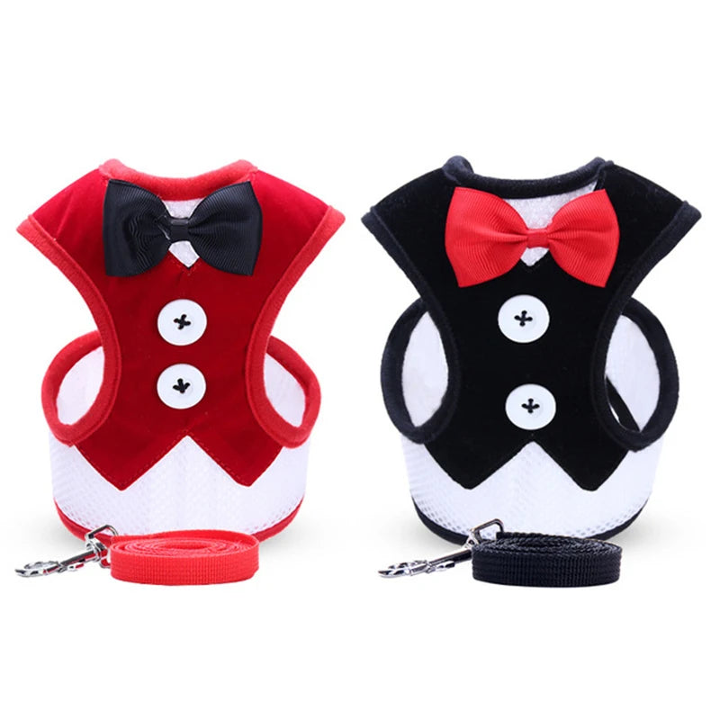 Puppy Cat Harness and Leash Set Breathable Pet Harness Vest For Small Dogs Rabbits Mesh Dress Bow Chest Belt Collar Chihuahua