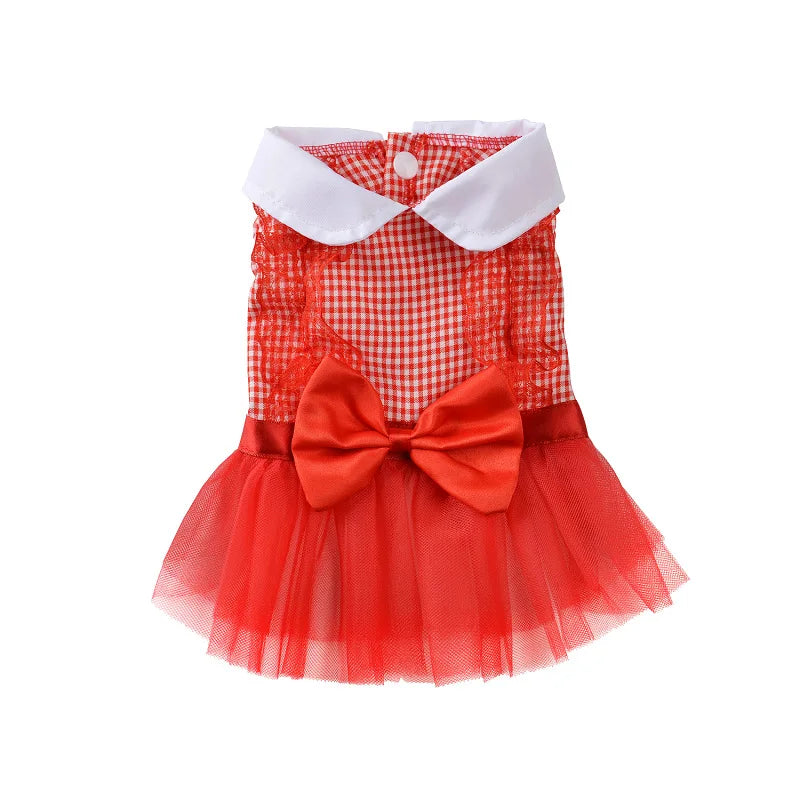 Pet Dress Classic Lattice Dog Gauze Dress Lovely Cat Skirts Clothing Pets Red Black Dress For Small Medium Dogs Pets Product