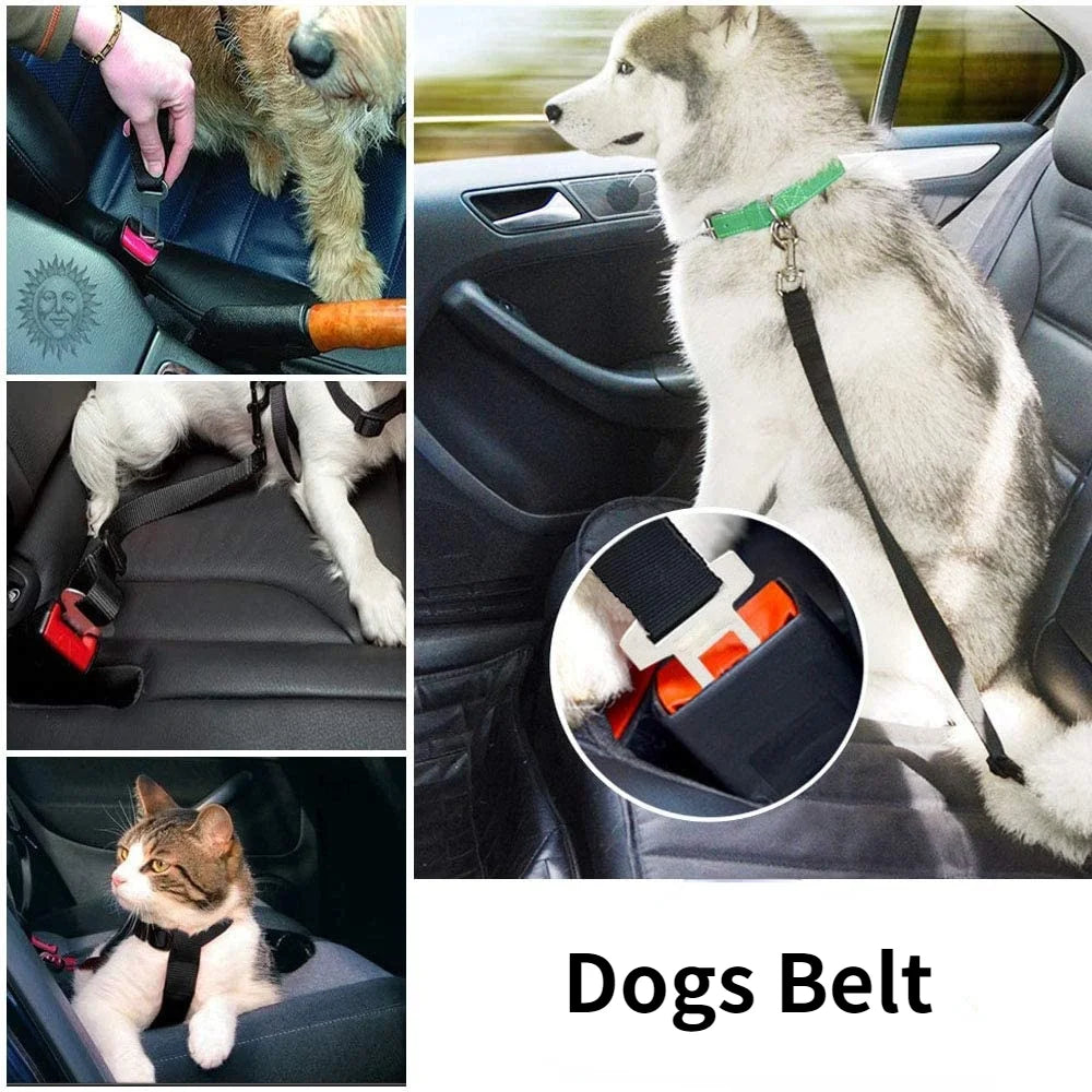 Adjustable Pet Cat Dog Car Seat  Belt Pet Seat Vehicle Dog Harness Lead Clip Safety Lever Traction Dog Collars Dog Accessoires