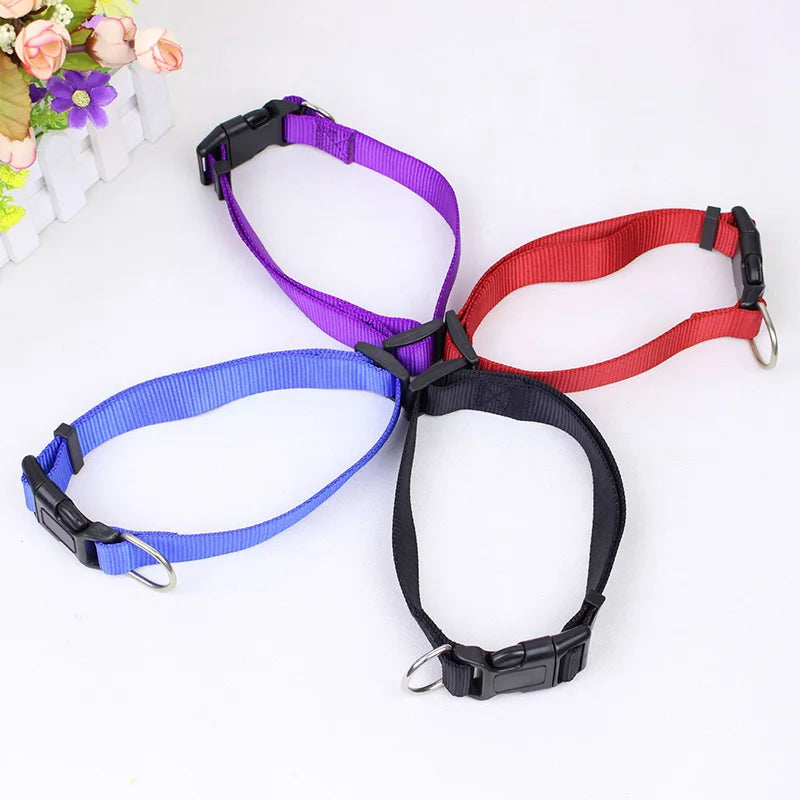 Nylon Dog Collar Adjustable Pet Collar for Small Medium Large Dogs Solid Color Dog Leash Pet Supplies