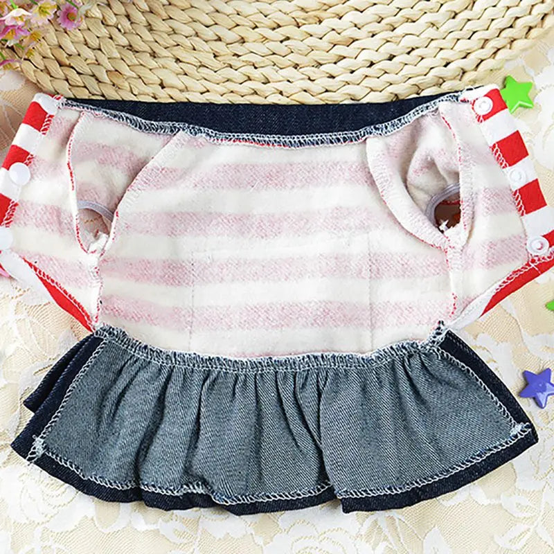 Spring Summer Pet Dog Clothes Striped Bear Cute Cat Strap Denim Skirt Yorkie Chihuahua Dresses Clothes Ropa Perro