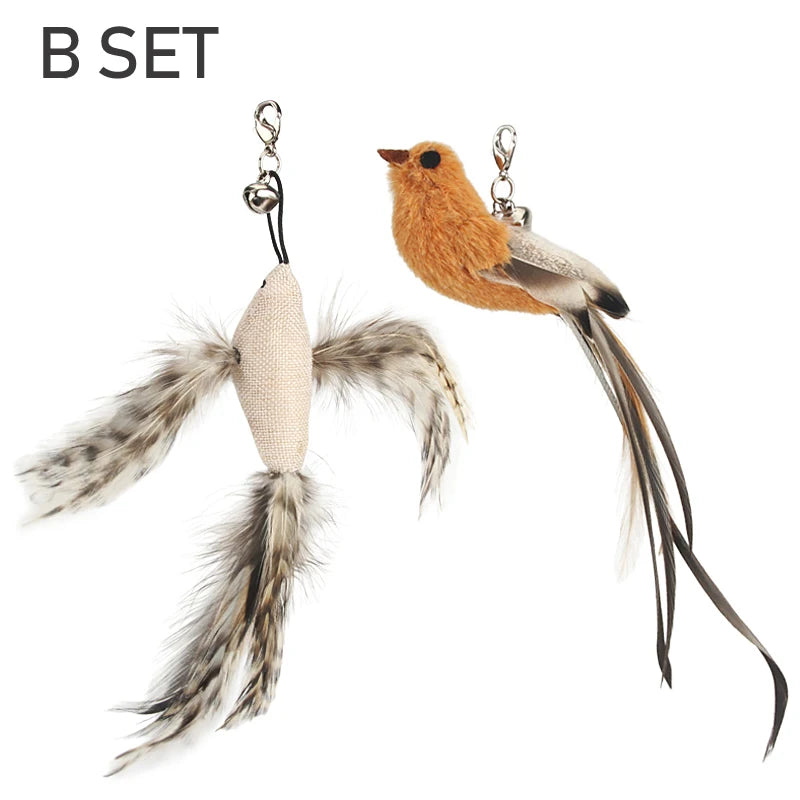 Cute Bird Cat Toy Feather Fake Birds Cat Teaser Stick Pet Toy Cat Stick Accessories