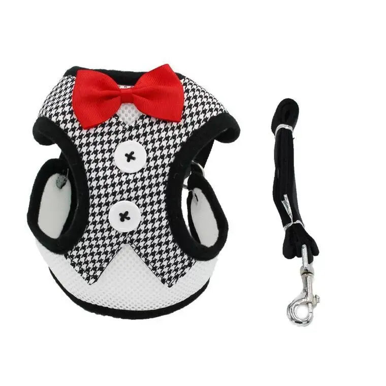 Puppy Cat Harness and Leash Set Breathable Pet Harness Vest For Small Dogs Rabbits Mesh Dress Bow Chest Belt Collar Chihuahua