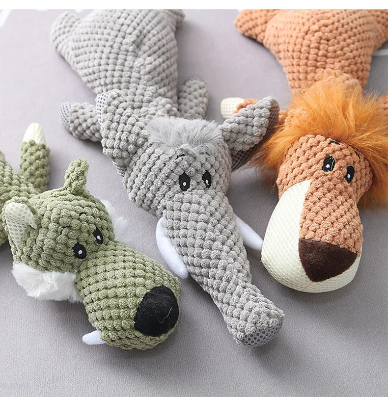 Dog Interactive Plush Toys Molar Teeth Cleaning Toy Cute Animal Modeling Lion Elephant Doll Squeaky Dog Toy Puppy Teething Toys