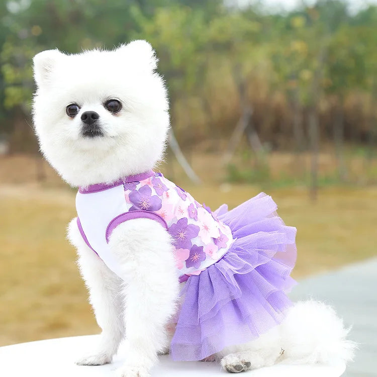 Lace Chiffon Dress For Small Dog Flowers Fashion Party Birthday Puppy Wedding Dress Summer Cute Costume Clothes For Pet dogs