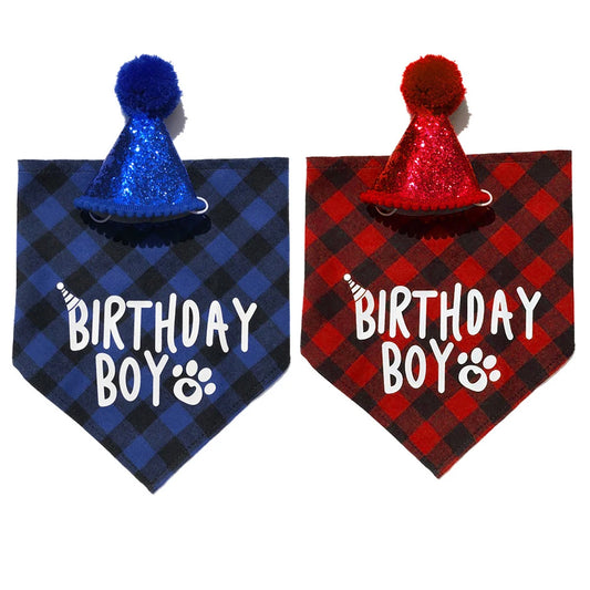 Modern Cute Pet Cat Dog Happy Birthday Headwear Bib Caps Hat Party Supplies Costume Bandana Headwear Letter Print Pet Accessory