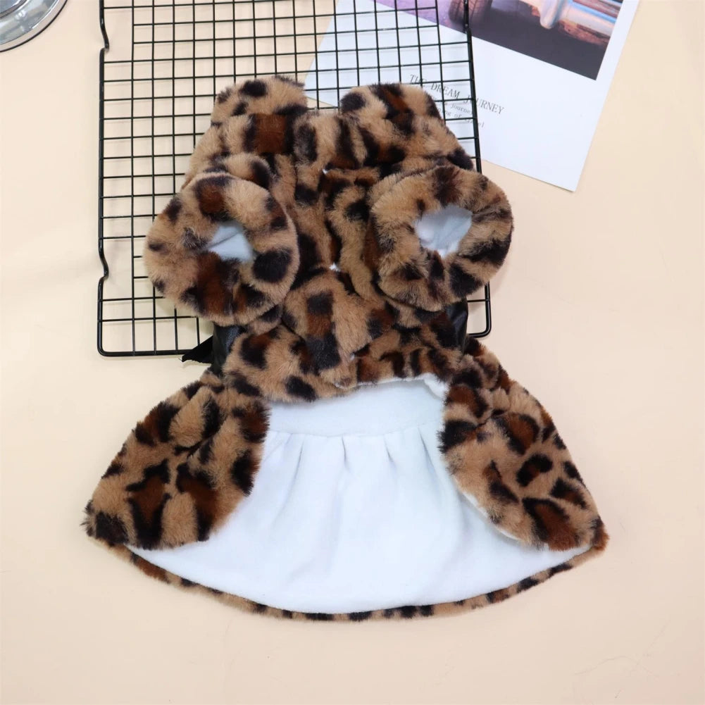 Fleece Dog Pet Clothing Leopard Dog Dress For Small Medium Dogs Puppy Skirt Dog Coat Jacket French Bulldog Clothing Pet Supplies