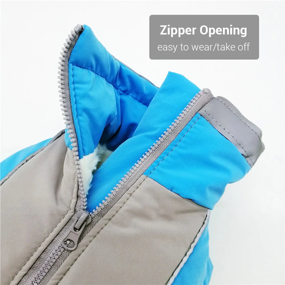 Boy/Girl Dog Overalls Winter Warm Waterproof Dog Down Jacket Reflective Jumpsuit for Small Dogs Zippered Pet Clothes Snowsuit