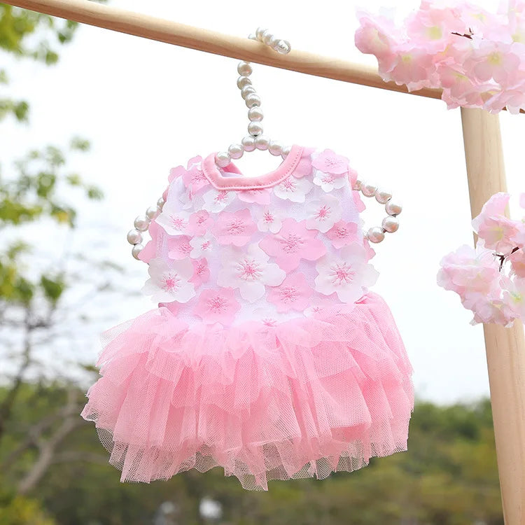 Lace Chiffon Dress For Small Dog Flowers Fashion Party Birthday Puppy Wedding Dress Summer Cute Costume Clothes For Pet dogs