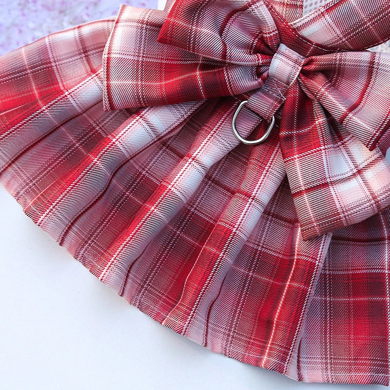 Dog Collar Skirt Bow Pet Harness With Breast Strap Traction Rope Dog Clothes For Small Dogs Cat Leash Princess Tutu Skirt Dress