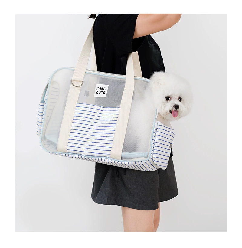 Onecute Blue and White Stripes Travel Bag Pet Dog