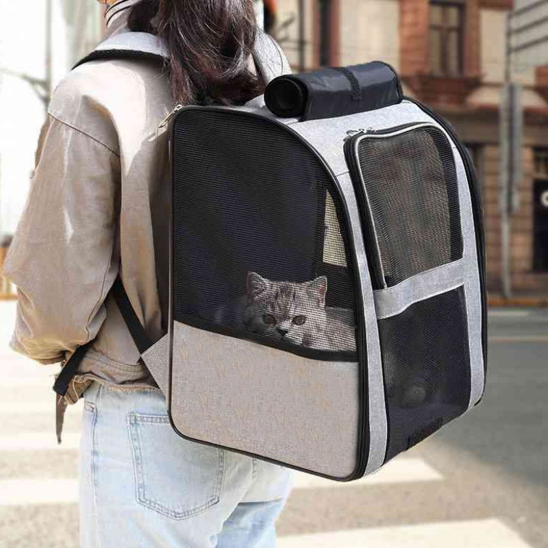 Bolsa para gatos plegable de lona portátil y transpirable de dos capas