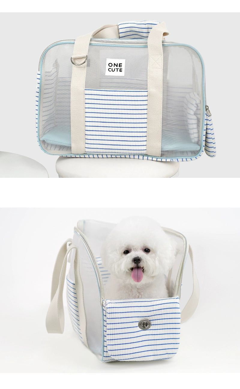 Onecute Blue and White Stripes Travel Bag Pet Dog