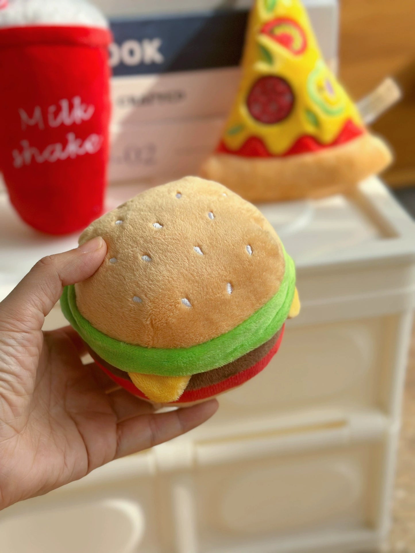 Pet Sound Paper Toy Hamburger Pizza Cola Sound Puppy Food Series Accompany Relieving Stuffy Dog Doll Stuffed