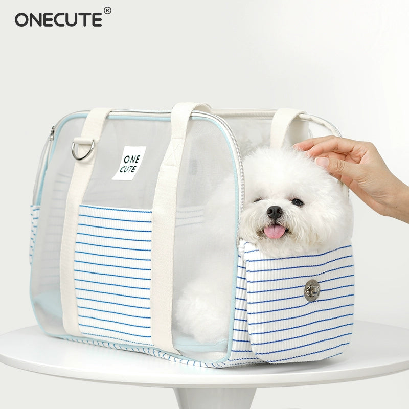 Onecute Blue and White Stripes Travel Bag Pet Dog